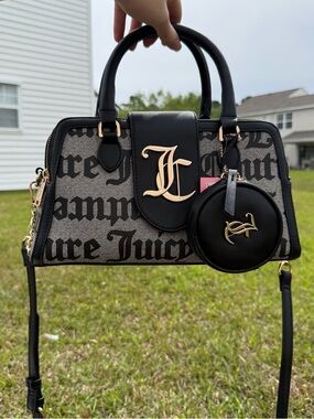 NWT Juicy Couture Overstated black&gray Crossbody Satchel  monogram print